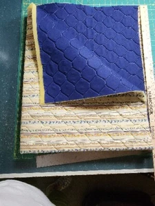Vintage Pre-Quilted Double Side Fabric Calico Quilt Multi Blue 42" W  2Yards  - Picture 1 of 2