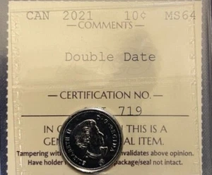 Canada - 10 Cents - 2021 - Double Date - ICCS Certified - MS-64 - Picture 1 of 3