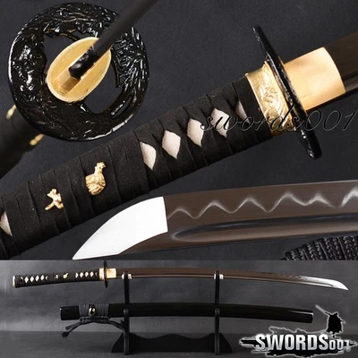Latón Koshirae Japonés Samurai Katana Espada Arcilla Templada 1095 Acero al Carbono Foto 1 de 4