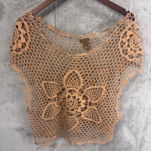 Copper Key Womens Open Knit Floral Lace Knit Swimsuit Cover Top M Fairy Boho - Picture 1 of 8