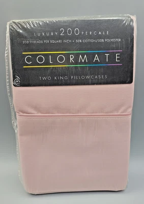 NOS SEARS COLORMATE Two King Pillowcases #673 English Rose 200 Luxury Percale - Image 1 of 4