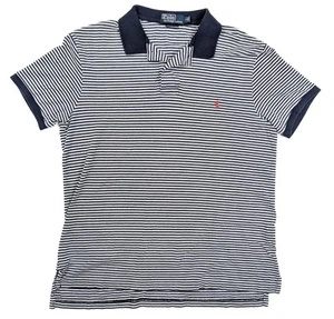 Polo Ralph Lauren Custom Fit Blue Striped 1/4 Button S/S Polo Men's Size Large - Picture 1 of 5