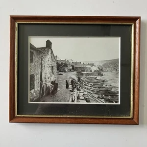 Vintage Framed Historical Black & White Photograph of Staithes Whitby Fishing - Picture 1 of 6