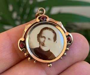 Gold Filled Garnet Double Photo Mourning Pendant Fob For Pocket Watch Chain 1910 - Picture 1 of 9