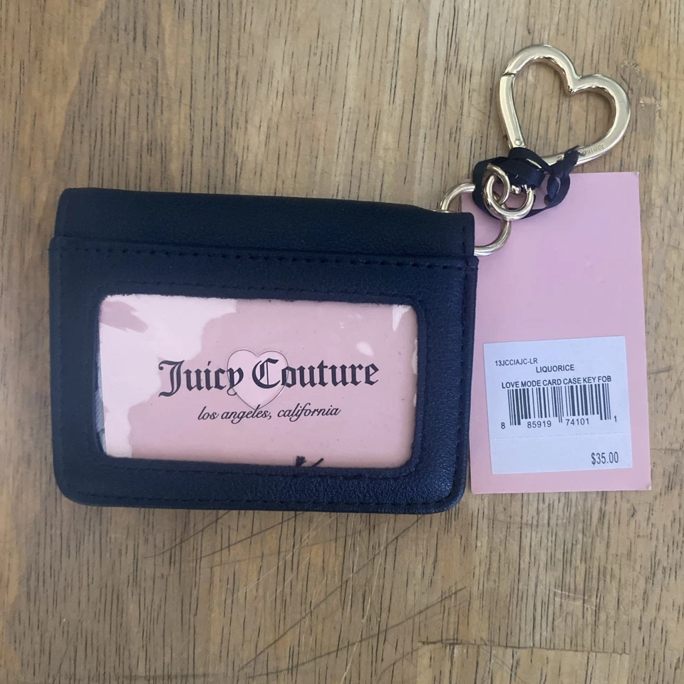 Juicy Couture Pequeña Cartera de Identificación Modo Amor Estuche para Tarjetas con Llavero Negro Compacto Foto 1 de 1