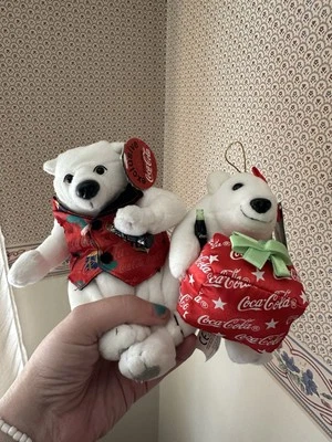 1997 Coca Cola Polar Bear Plush with Tag, Argyle Shirt, Plush Toy Ornament - Image 1 of 4