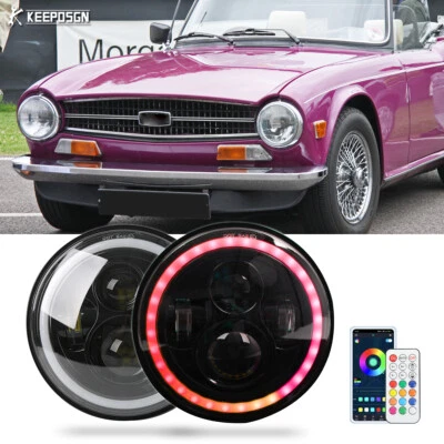 2X Para Triumph TR6 1968-1976 7" LED Faro RGB DRL Señales de giro de haz alto/bajo Foto 1 de 4