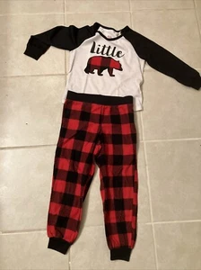 Little Bear Children’s Size XS Pajamas Plaid Black White And Red  - Picture 1 of 7