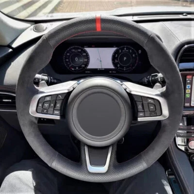 Alcantara Steering Wheel Cover Real Leather for JAGUAR XF XE E-PACE F-PACE A - Image 1 of 4