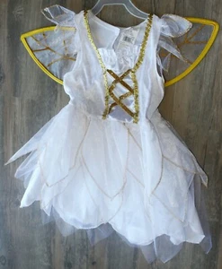 Goldene Fee Prinzessin Halloween Kostüm weißes Kleid Flügel Mädchen Größe Small 4-6 - Bild 1 von 3