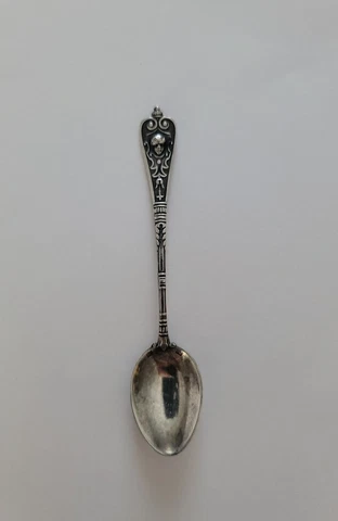 Victorian Cherub Face Sweden Verner Olsson Sterling Demitasse Spoon, 4", 11 gms Cover