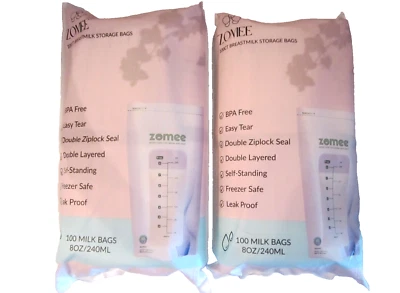 BOLSAS DE ALMACENAMIENTO DE LECHE MATERNA ZOMEE 2-100CT (200 CT TOTAL) 8 OZ/240 ML Foto 1 de 3