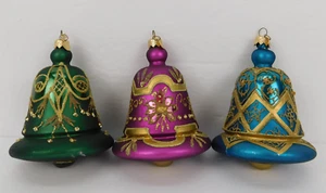 JUEGO DE 3 adornos navideños de vidrio de mercurio en forma de campana Dept 56 de colección Bling de 4,5" - Imagen 1 de 17