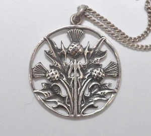 Vintage IONA Sterling Celtic Round Triquetra Scottish Thistle Necklace Pendant - Picture 1 of 3