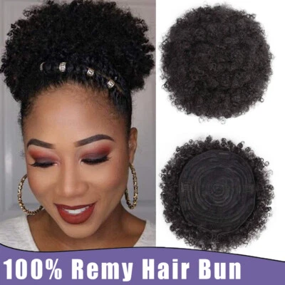 Afro Puff Drawstring Ponytail Remy Human Hair Bun For Black Women Hair Extension - Image 1 of 4