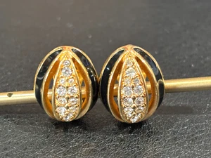 Lotto orecchini clip SWAROVSKI cristallo trasparente e smalto nero tono oro #1 - Foto 1 di 5