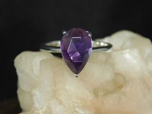 3.61 ct. Pear Rose Cut Amethyst Ring Sterling Silver Solitaire - Picture 1 of 8