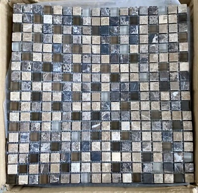 Stone & Glass Mini Mosaic 5/8” X 5/8 Tiles, ONE Sheet. Neutral Colors. - Image 1 of 4