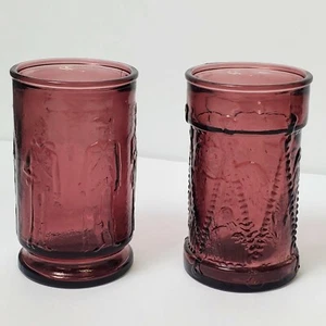 2 Vintage Wheaton Purple Amethyst Glasses Juice Tumbler Drummer Soldier Eagle - Picture 1 of 10