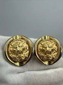 Vintage goldfarbene Statement-Ohrclips mit großem Löwenkopf #795 - Bild 1 von 6
