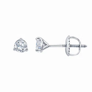 1/3 CT Round Cut Natural Diamond Women's Stud Earrings Real 14k White Gold - Picture 1 of 4