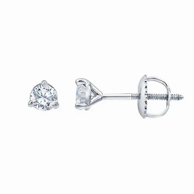 1/3 CT Round Cut Natural Diamond Women's Stud Earrings Real 14k White Gold - Image 1 of 4