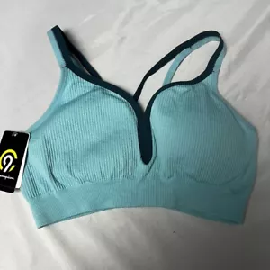 Champion Racerback Sports Bra Duo Dry Removable Cups Seamless Aqua Blue Size L - Picture 1 of 8