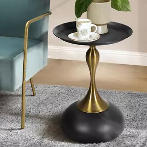 Oikiture Coffee Side Table Bedside Sofa Tea End Tables Round Metal Black - Picture 1 of 10