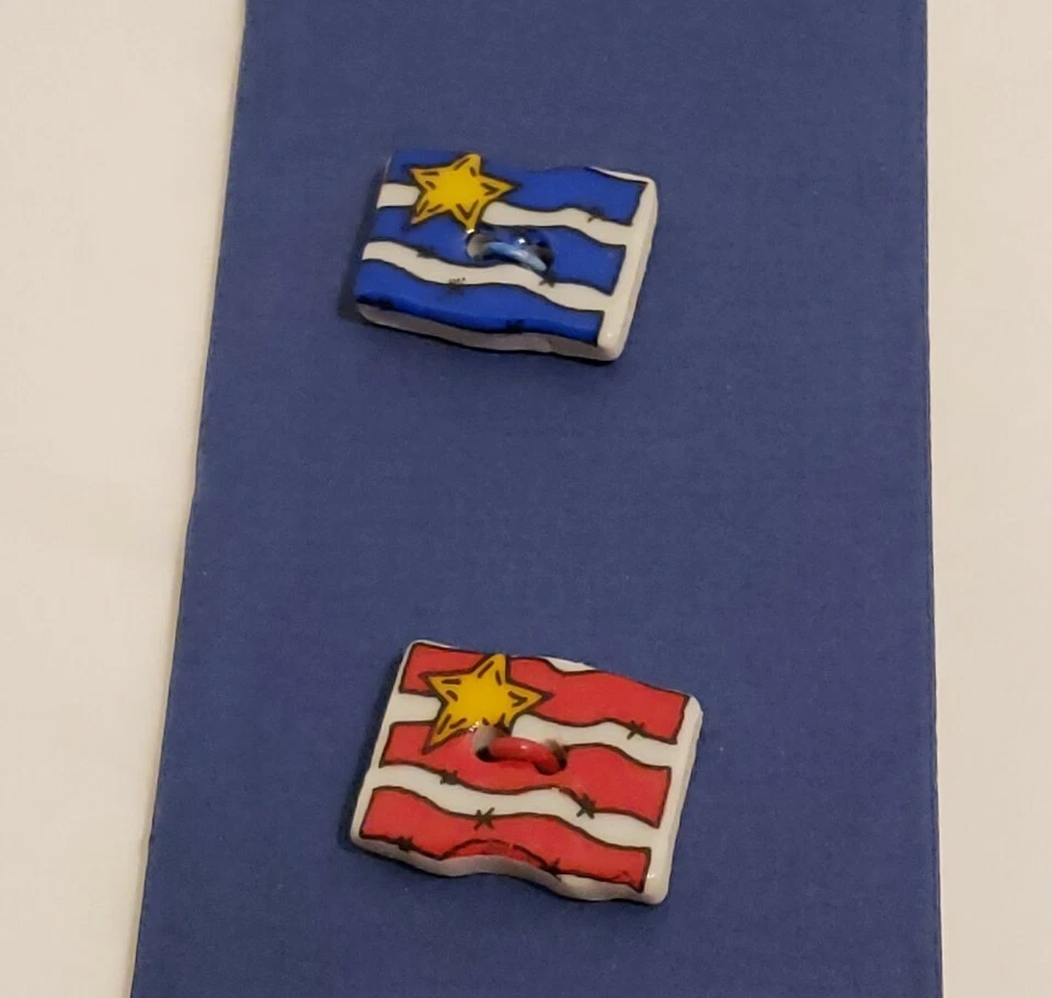 2 Ceramic Flag theme Buttons Flat Sew Thru Craft Quilt Patriotic 4th of July - Image 1 of 3