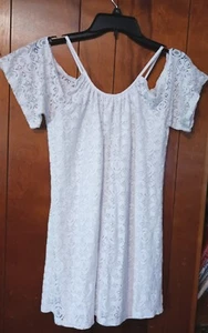 GB Girls Cold Shoulder White Lace Dress With Lining Size Small Runs Big - Picture 1 of 4