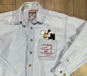 Vintage 90s Looney Tunes Bird Size Small Button Up Shirt Warner Bros Embroidered - Bild 1 von 11