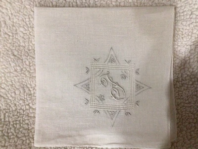 MADEIRA Pañuelo Individual Bordado y Monograma “F” Talla 11 1/2” Blanco DE COLECCIÓN Foto 1 de 3