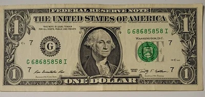  2009-  $1 Bill- Repeater Serial #6868 5858 - Image 1 of 2