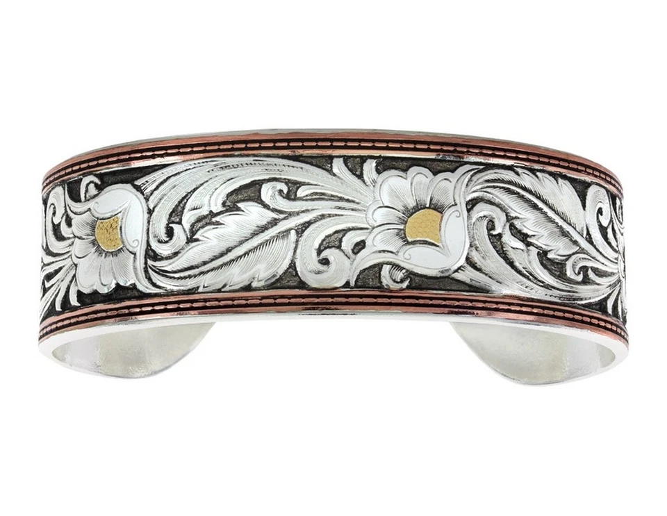 Montana Silversmiths LeatherCut Tri-colored Floral Cuff Bracelet