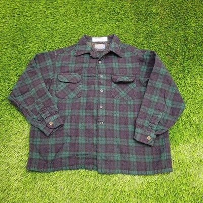 Vintage 70s Pendleton Plaid Button Shirt XL 24x24 Boxy Green - Image 1 of 4