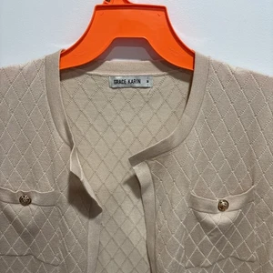 Grace Karin Cream Quilted Stitch Cardigan Size XL - Picture 1 of 5