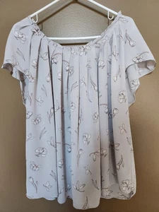 Lauren Conrad Damen violett grau Blumen Bluse Shirt Oberteil Ärmel Shirt 2X - Bild 1 von 5