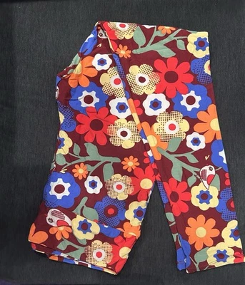 Leggings TC para mujer LuLaRoe - Estampado floral retro con pájaros, rojo/naranja/azul Foto 1 de 4