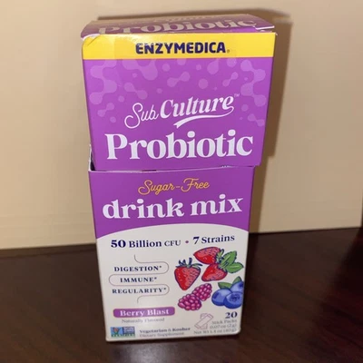 Polvo probiótico Enzymedica, SubCulture Berry Blast, bebida diaria, apoya el intestino Foto 1 de 4