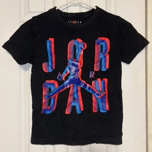 Nike Air Jordan Boy's Small 8-10 Black T Shirt W Neon Graphics - Picture 1 of 3