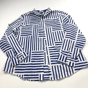 Chico's No Iron Size 2 100% Cotton Long Sleeve Geometric Shirt Royal Blue MINT - Picture 1 of 8