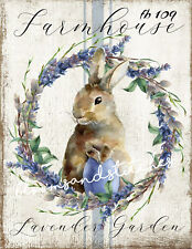 Shabby Chic Vintage Easter Bunny Lavender Garden 1 Print on Fabric Block fb 109