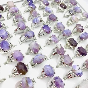 30pcs Silver Ring For Women Natural Purple Stone Fashion Jewellery Wholesale Lot - Picture 1 of 7