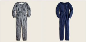 Crewcuts Toddler Girl Navy Gray Rhinestone Heart Applique Long Sleeve Jumpsuit 6 - Picture 1 of 5