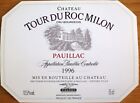 Etichette vino FRANCE CHATEAU TOUR DU ROC MILON Pauillac 1996 wine labels