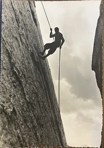 RPPC Dolomites Italy Mountaineer Rock Climber Rappelling Real Photo Postcard 4x6 - Picture 1 of 5