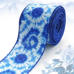 Tie-Dye Wired Edge Ribbons 2.5" 10 Yards Blue Patriotic Wired Edge Decoration... - Picture 1 of 5