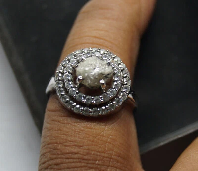 1.20CTS Gray Rough Diamond Ring, Canadian Uncut Raw Diamond silver Hallo Ring Foto 1 de 4