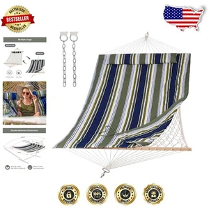 Quilted Polyester Rope Hammock - Heavy Duty, Supports 475 lbs - 76" L x 52" W - Picture 1 of 9