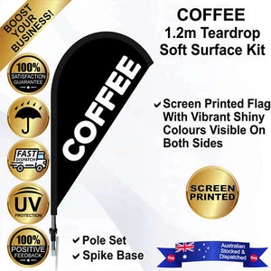 COFFEE Black 1.2m Teardrop Flag/Banner Kit with Spike *High Quality *Bowhead - Picture 1 of 9